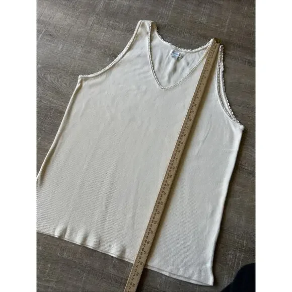 Sundance Ribbed Tank Womens XXL Cream V Neck Sleeveless Basic Layering EUC - Picture 8 of 10